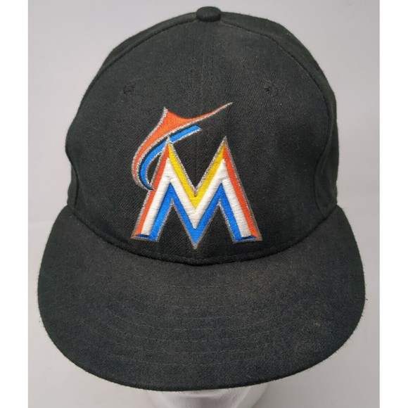 Miami Marlins New Era On Field Mens Fitted Hat‎ 7 1/8 Black Cap MLB Baseball - Picture 1 of 8